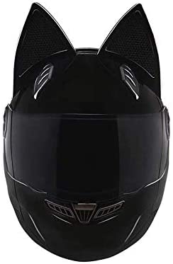Nitrinos Black Full Face Motorcycle Street Helmet Women Cat Helmet with Ears