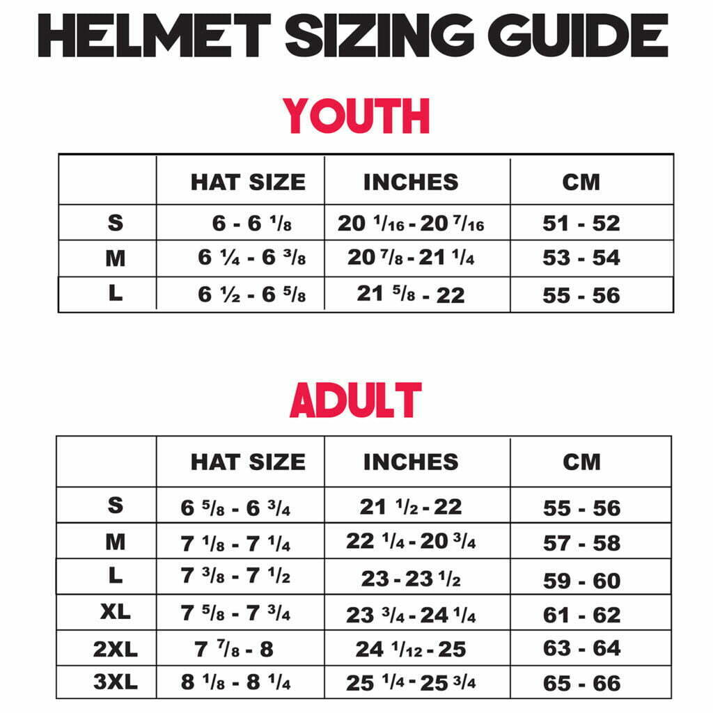 Motorcycle Helmet Sizing Chart by age
